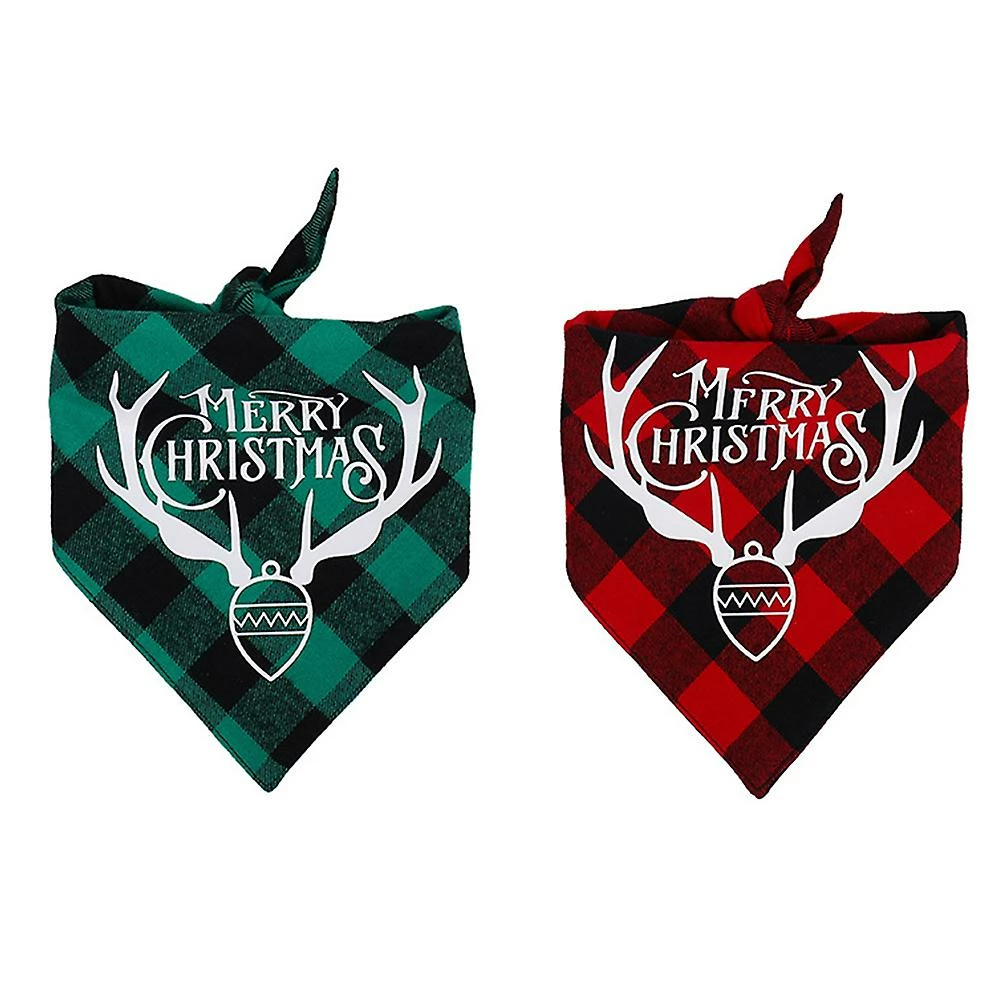 Keepsmile 2 Pack Christmas Dog Bandanas - Triangle Joyeux Noël Impression Plaid Pet Scarf Bibs Kerchief 1 Keepsmile 2 Pack Christmas Dog Bandanas - Triangle Joyeux Noël Impression Plaid Pet Scarf Bibs Kerchief