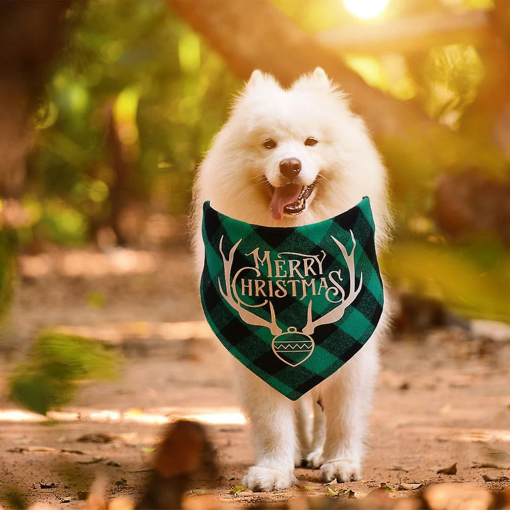 Keepsmile 2 Pack Christmas Dog Bandanas - Triangle Joyeux Noël Impression Plaid Pet Scarf Bibs Kerchief 4 Keepsmile 2 Pack Christmas Dog Bandanas - Triangle Joyeux Noël Impression Plaid Pet Scarf Bibs Kerchief – Image 4