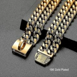 Unbranded Charme Plaqué Or 18k 24mm De Large Heavy Duty Strong Cuban Chain Link Dog Collar Avec Boucle En Acier, Collier De Dressage Pour Chien En Métal En Acier Inoxydable Fort 18in -Pet Soin 549886020 max