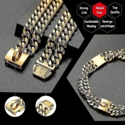 Unbranded Charme Plaqué Or 18k 24mm De Large Heavy Duty Strong Cuban Chain Link Dog Collar Avec Boucle En Acier, Collier De Dressage Pour Chien En Métal En Acier Inoxydable Fort 18in -Pet Soin 549886151 max