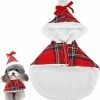 Lifepieces Dog Cat Christmas Costumewinter Hoodies Cape Pet Clothing Red Plaid Christmas Pet Clothes Warm Dog Costume Red1pc