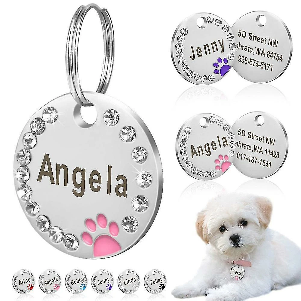 Unbranded 25mm Métal Vierge Dog Tag Patte Strass Pet Cat Nom Gravé Porte-clés Chain Jikaix 2 Unbranded 25mm Métal Vierge Dog Tag Patte Strass Pet Cat Nom Gravé Porte-clés Chain Jikaix – Image 2