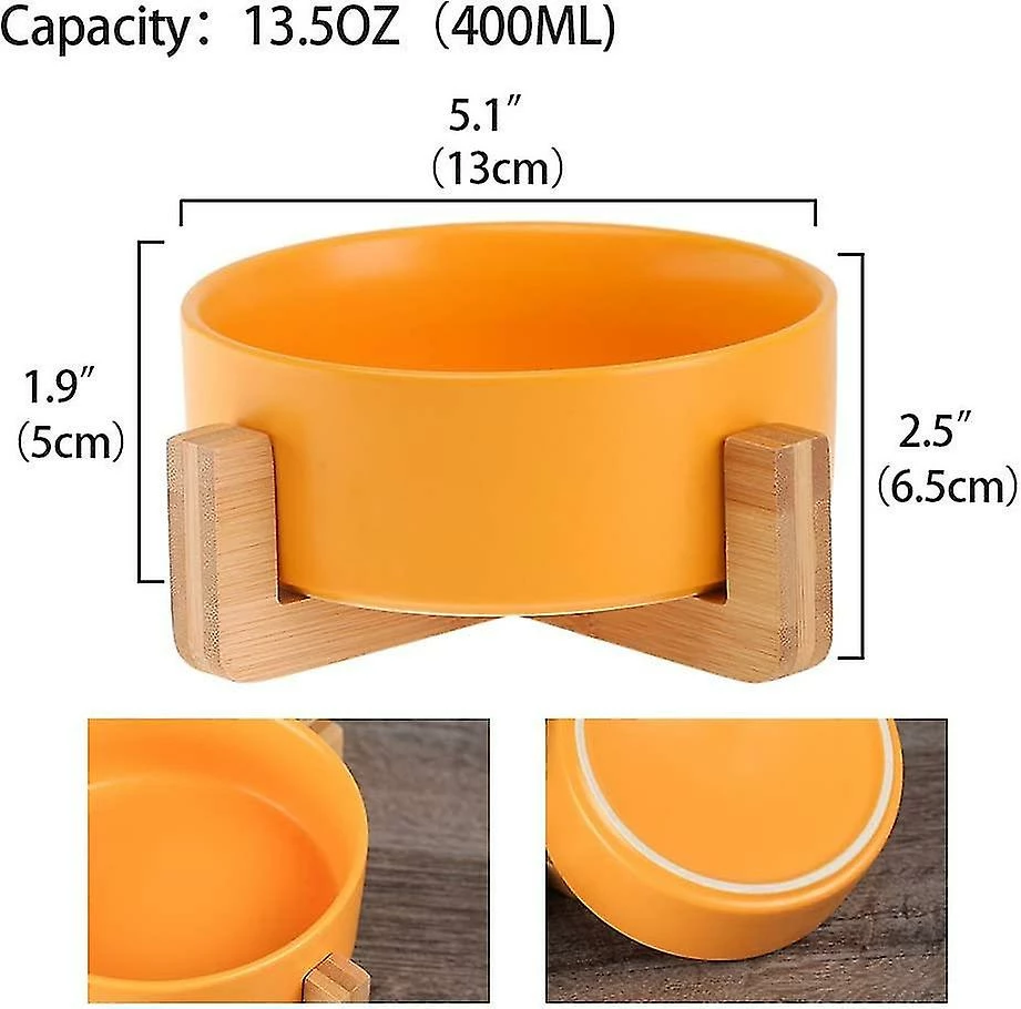 Sl Chang Jaune Pet Dog And Cat Bowls Ceramic Dog Cat Bowls Bamboo Stand - Lave-vaisselle Et Facile à Nettoyer 2 Sl Chang Jaune Pet Dog And Cat Bowls Ceramic Dog Cat Bowls Bamboo Stand - Lave-vaisselle Et Facile à Nettoyer – Image 2
