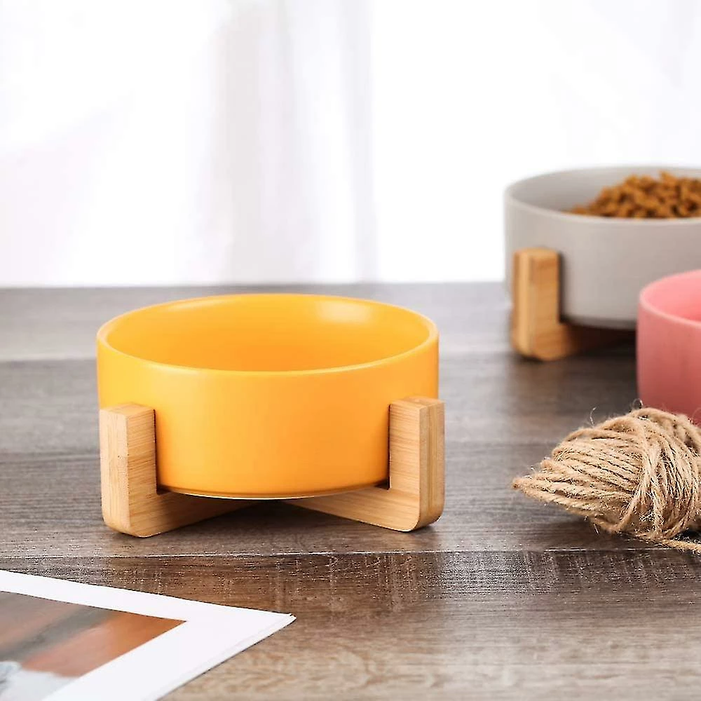 Sl Chang Jaune Pet Dog And Cat Bowls Ceramic Dog Cat Bowls Bamboo Stand - Lave-vaisselle Et Facile à Nettoyer 4 Sl Chang Jaune Pet Dog And Cat Bowls Ceramic Dog Cat Bowls Bamboo Stand - Lave-vaisselle Et Facile à Nettoyer – Image 4