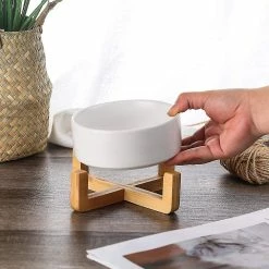 Sl Chang White Pet Dog And Cat Bowls Ceramic Dog Cat Bowls Bamboo Holder - Lave-vaisselle Et Facile à Nettoyer -Pet Soin 554961850 max