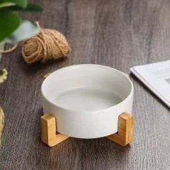 Sl Chang White Pet Dog And Cat Bowls Ceramic Dog Cat Bowls Bamboo Holder - Lave-vaisselle Et Facile à Nettoyer -Pet Soin 554961878 max