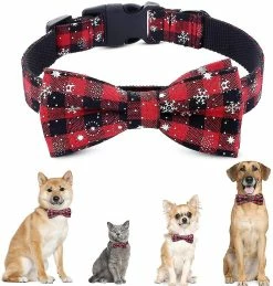 Unbranded Pet Dog Cat Collier Noël Motif De Neige Réglable Nylon Cravate Bowknot Nœud Papillon Traction Corde