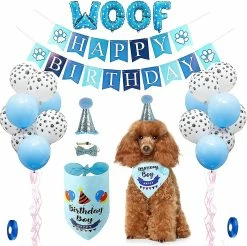 Unbranded Dog Birthday Party Supplies Dog Birthday Bandana Hat Set Party Accessories (bleu)