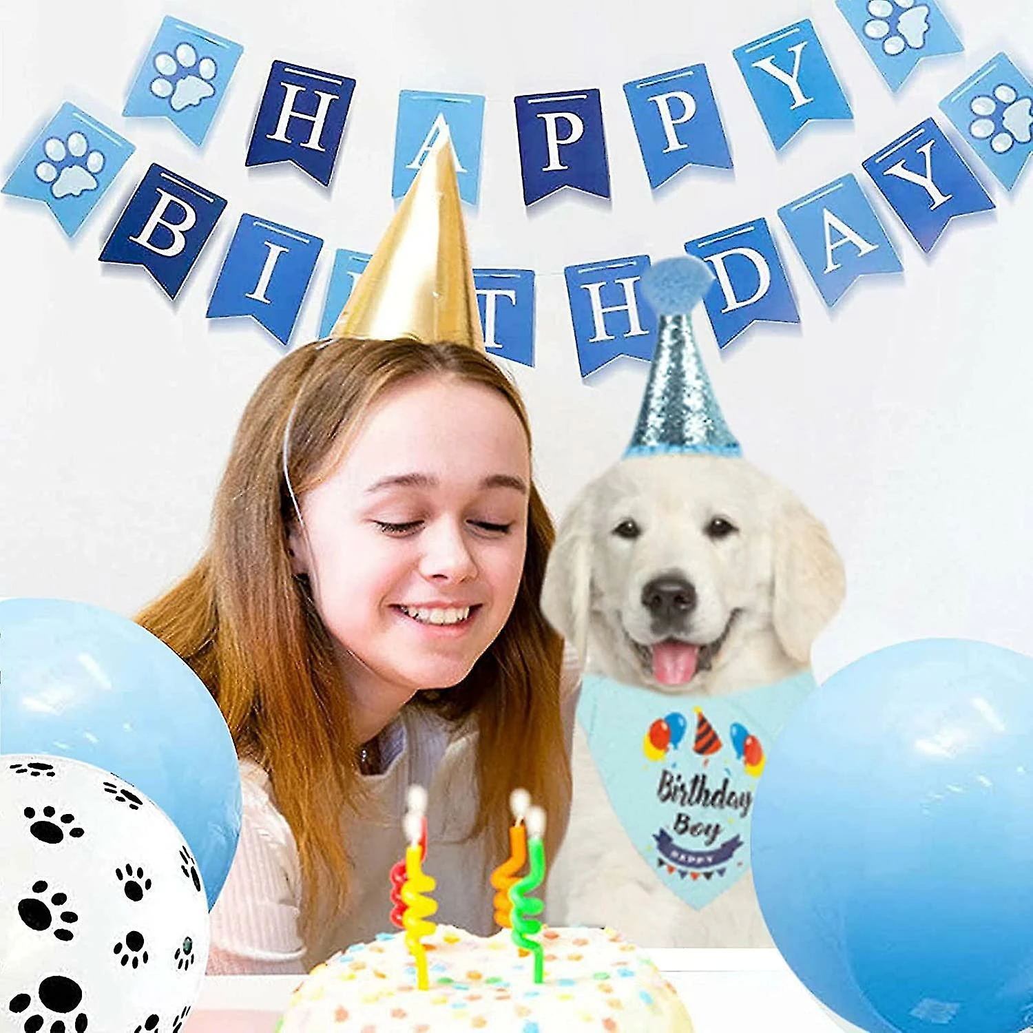 Unbranded Dog Birthday Party Supplies Dog Birthday Bandana Hat Set Party Accessories (bleu) 4 Unbranded Dog Birthday Party Supplies Dog Birthday Bandana Hat Set Party Accessories (bleu) – Image 4