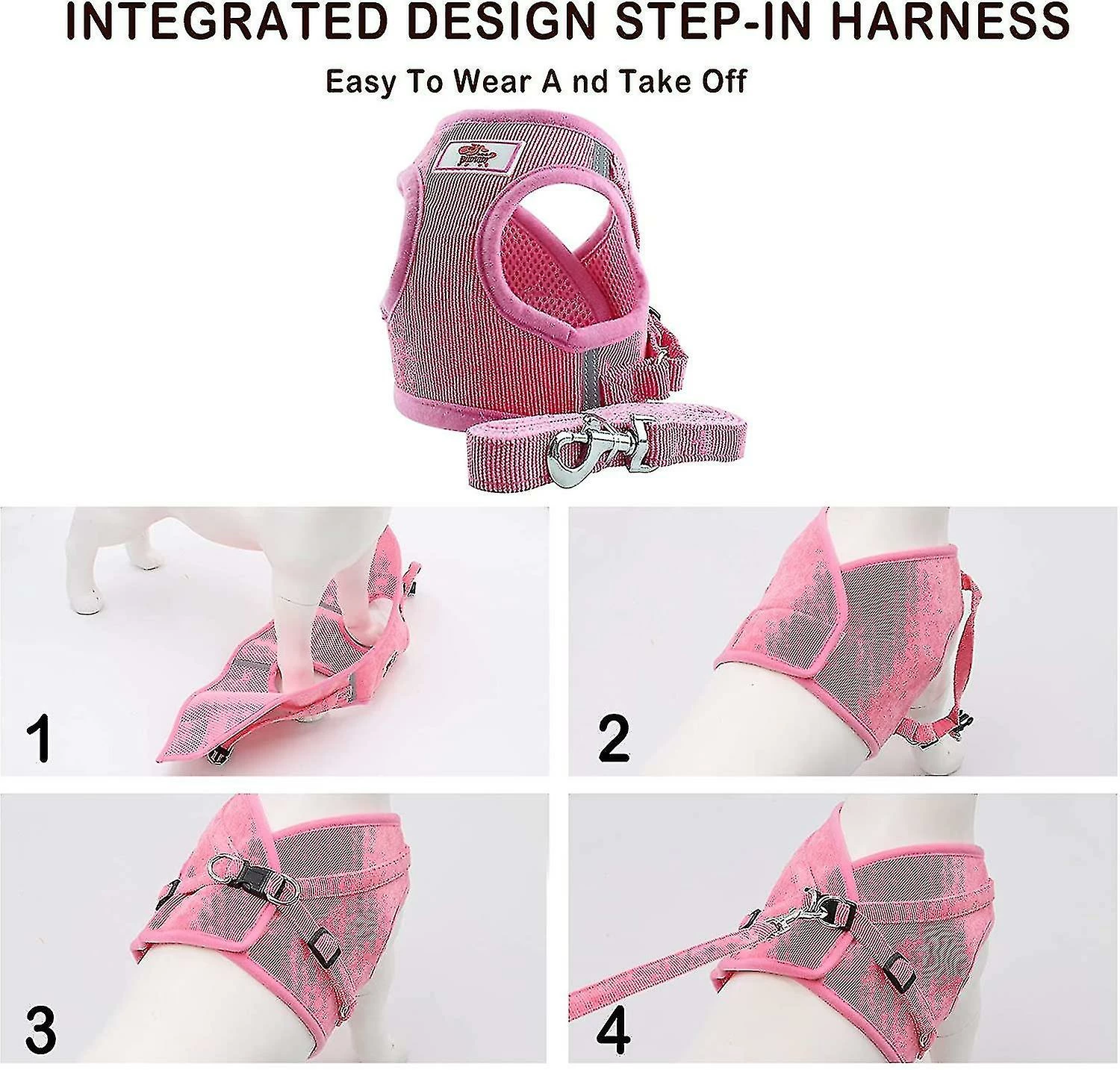 Qeen Soft Training Mesh Fabric Dog Harness Vest Harness Pour Chiot Chat Petit Animal (l,rose) 4 Qeen Soft Training Mesh Fabric Dog Harness Vest Harness Pour Chiot Chat Petit Animal (l,rose) – Image 4