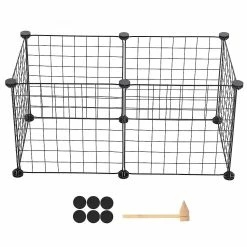 Gegong 6pcs Black Pet Fences Cage Iron Wire Net Diy Free Combinaison Dog House Rabbit Sleeping Room