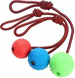 Heytea Dog Ball Avec Corde, Balle De Dressage De Chien En Caoutchouc Solide Pour Tug Of War Puppy Teeth Nettoyage Spike Ball