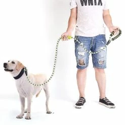 Hua Hui Reflective Nylon Dog Pet Round Traction Double Poignée Rembourrée Corde - Jaune