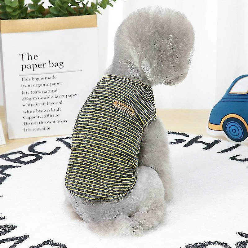 Unbranded Basic Sleeveless Striped Dog T-shirt 94% Coton Pet Clothing Doux Respirant Chien Été Chemise Petite Taille Chat Chien Vêtements (l Jaune) 2 Unbranded Basic Sleeveless Striped Dog T-shirt 94% Coton Pet Clothing Doux Respirant Chien Été Chemise Petite Taille Chat Chien Vêtements (l Jaune) – Image 2