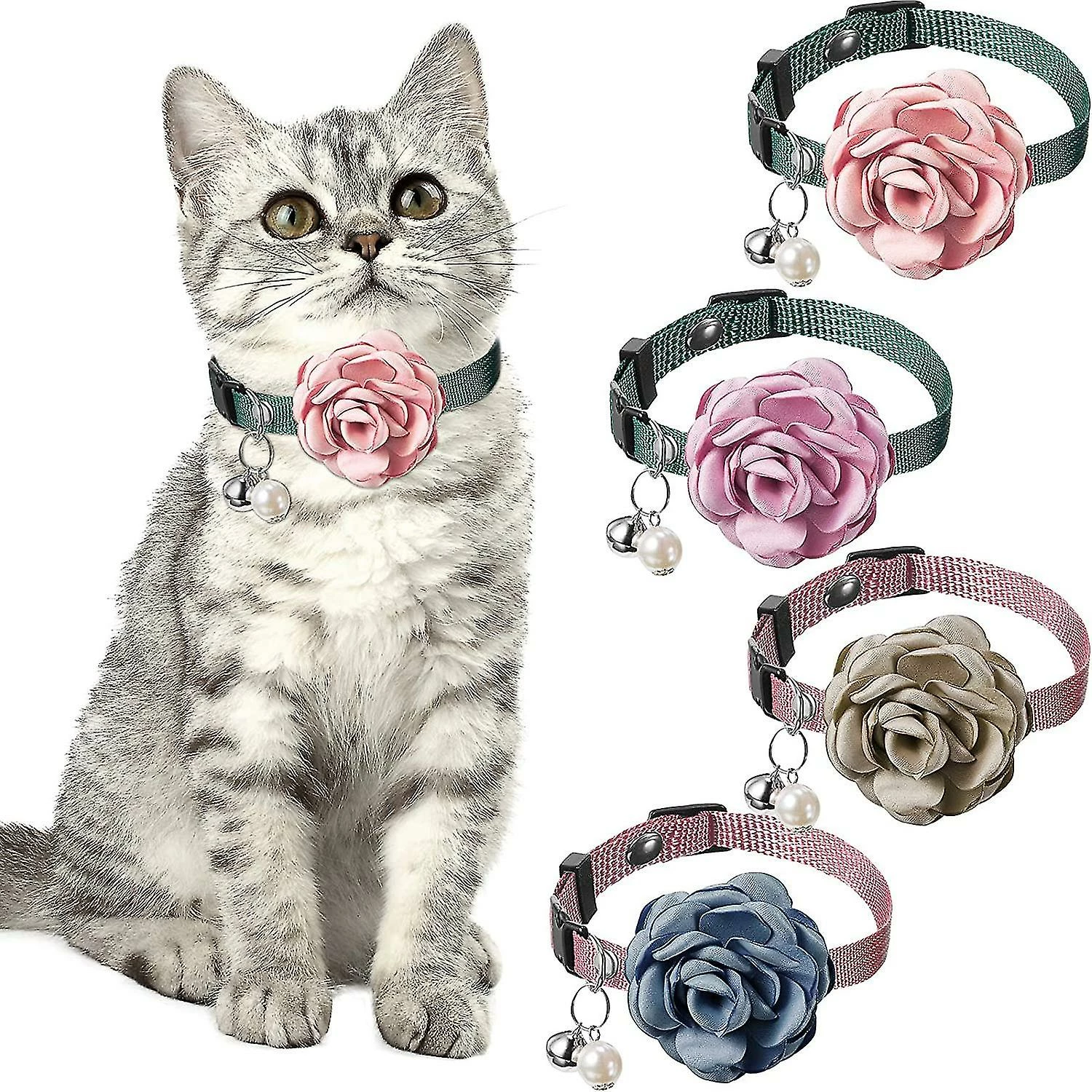 Unbranded 4 Pièces Pet Rose Cat Collier Dog Flower Nylon Collier Réglable Avec Cloche Et Perle Pet 1 Unbranded 4 Pièces Pet Rose Cat Collier Dog Flower Nylon Collier Réglable Avec Cloche Et Perle Pet