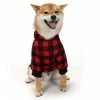 Island Dog Hoodie Plus Velvet Black And Red Plaid Casual Medium And Large Dog Comfortable Warm Pet Clothing