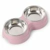 Unbranded Double Pet Bowls Dog Food Water Feeder Acier Inoxydable Pet Drinking Dish Feeder Cat Puppy Feeding Supplies Small Dogaccessoriespink
