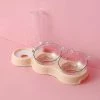 Unbranded Pet Cat Bowl Automatic Feeder Dog Cat Food Bowl With Water Fountain Double Bowl Drinking Raised Stand Dish Bowls For Cats Pink