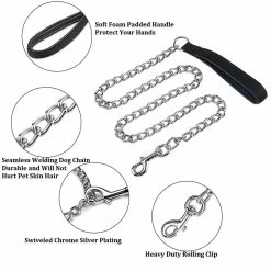 Giveuphesit Chain Link Dog Leash Anti Chew Strong Anti Dog Leash Confortable Poignée Rembourrée Souple Pour Chiens De Taille Moyenne -Pet Soin 627800397 max