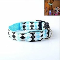 Unbranded Plaid Pattern Rechargeable Led Glow Light Leads Pet Dog Collar Pour Petits Chiens Moyens, Taille: Xl (bleu) Mimenor
