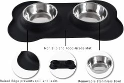 Unbranded Pet Dog Bowls 2 Bol Pour Chien En Acier Inoxydable Sans Déversement Tapis De Silicone Antidérapant Bols D’alimentation Pour Nourrir Les Chiots De Grands Chiens Chats, Noir
