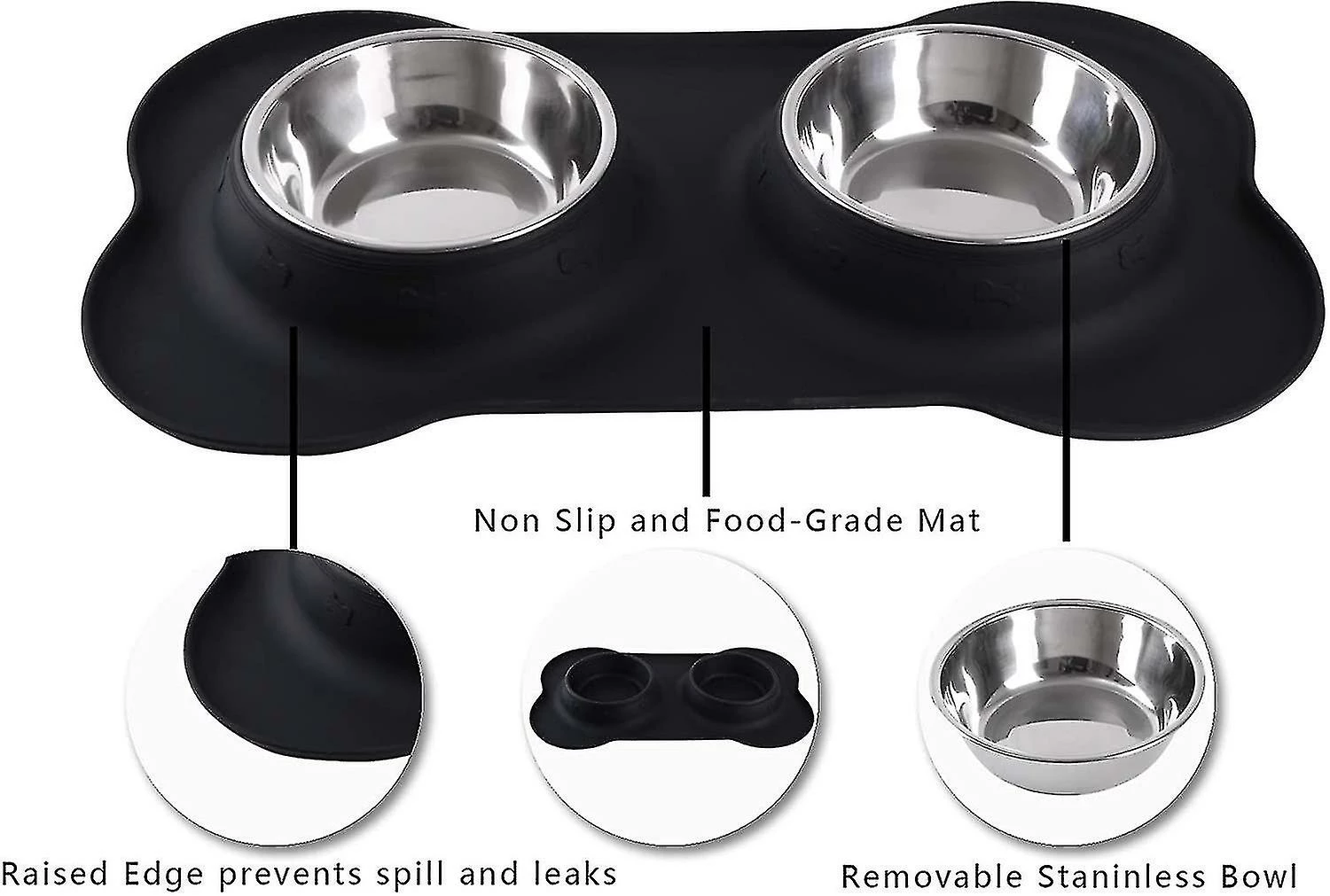 Unbranded Pet Dog Bowls 2 Bol Pour Chien En Acier Inoxydable Sans Déversement Tapis De Silicone Antidérapant Bols D’alimentation Pour Nourrir Les Chiots De Grands Chiens Chats, Noir 1 Unbranded Pet Dog Bowls 2 Bol Pour Chien En Acier Inoxydable Sans Déversement Tapis De Silicone Antidérapant Bols D’alimentation Pour Nourrir Les Chiots De Grands Chiens Chats, Noir