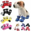 Unbranded 4pcs / Set Imperméable à L’eau Hiver Pet Dog Chaussures Anti-glissement Pluie Bottes De Neige Chaussures Épais Chaud Pour Petits Chats Chiots Chiens Chaussettes Booties