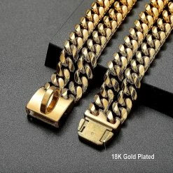 Gunest Charme Plaqué Or 18k 24mm De Large Heavy Duty Strong Cuban Chain Link Dog Collar Avec Boucle En Acier, Collier De Dressage Pour Chien En Métal En Acier Inoxydable Fort 18in -Pet Soin 653548048 max