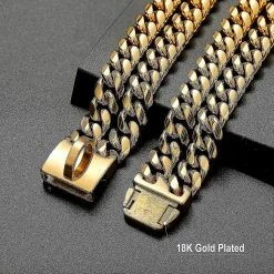 Dxn Charme Plaqué Or 18k 24mm De Large Robuste Robuste Cubain Chain Link Dog Collar Avec Boucle En Acier -Pet Soin 654445141 max