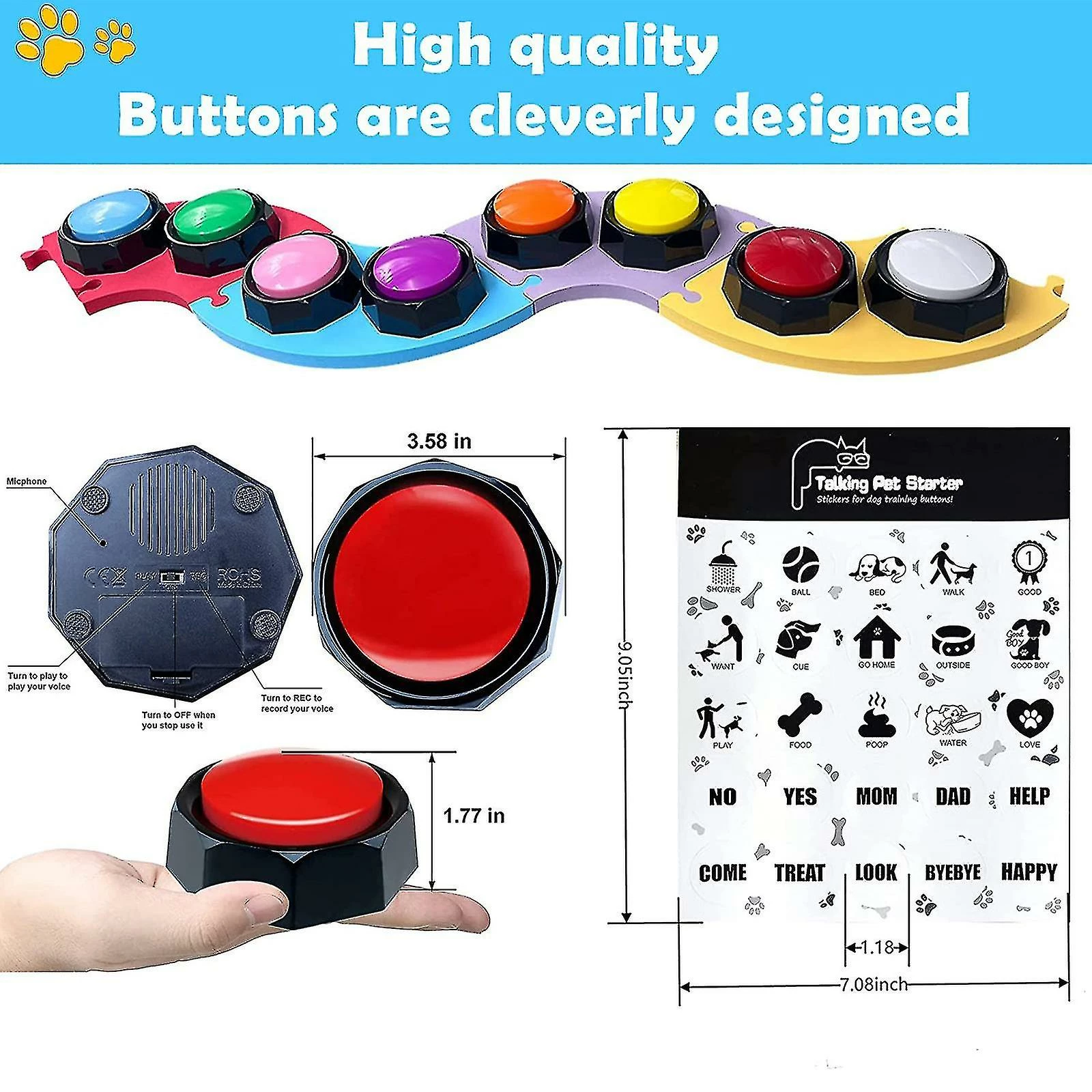 Unbranded Dog Treat Button Set Dog Enregistrable Training Buttons Dog Speech Training Buzzers Presser Sound Toys For Communication 2 Unbranded Dog Treat Button Set Dog Enregistrable Training Buttons Dog Speech Training Buzzers Presser Sound Toys For Communication – Image 2