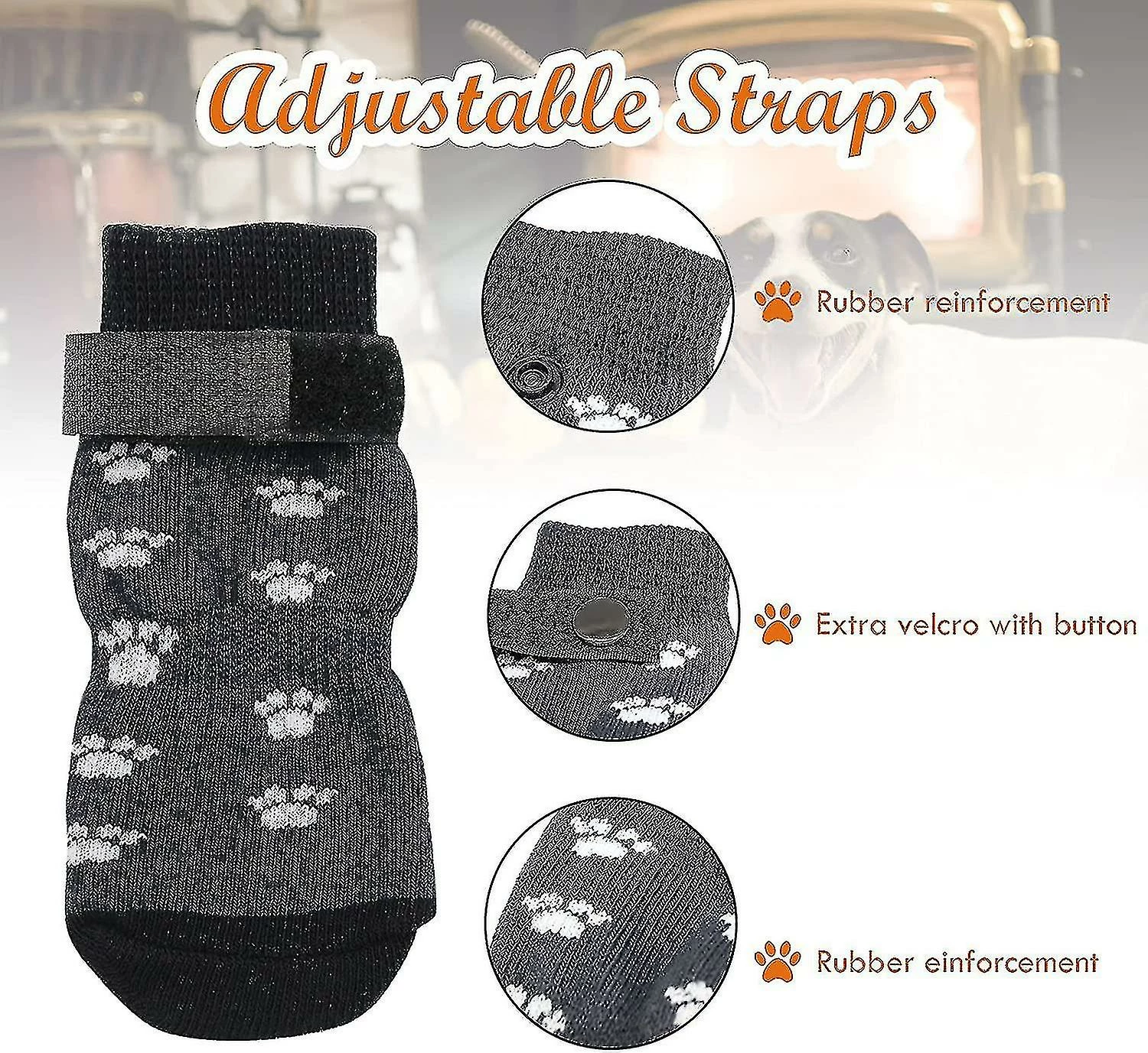 Daka Chaussettes Antidérapantes Pour Chiens 2 Paires Soft Adjustable Paw Protection Dog Grip Chaussettes Avec Sangle De Contrôle De Traction 2 Daka Chaussettes Antidérapantes Pour Chiens 2 Paires Soft Adjustable Paw Protection Dog Grip Chaussettes Avec Sangle De Contrôle De Traction – Image 2