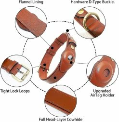 Unbranded Airtag Dog Collar, Réglable En Cuir De Vachette Naturelle Dog Collar Stand Compatible Avec Airtag, Compatible Avec Les Petits Chats De Chien Moyen Et Grand, S, Marron -Pet Soin 701735241 max