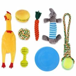 Favrison 8pcs Dog Plush Squeaky Toys Molar Teeth Cleaning Bite Resistant Interactive Pet Chewing Toy For Indoor And Outdoor