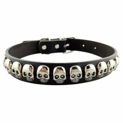 Unbranded Pet Dog Pu Collier En Cuir Sangle Cool Cool Skull Inlay Réglable Soft Dog Collier Collier