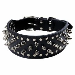 Unbranded Adjustable Punk Wide Spiked Rivet Dog Collar Pu Leather Studded Pet Collar For Bulldog Husky Rottweiler S