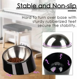 Unbranded Dog Cat Bowl, Sloped Bowl Anti-slip Modern Elegant Melamine Support Avec Bol Amovible En Acier Inoxydable Massif, Noir -Pet Soin 761663476 max