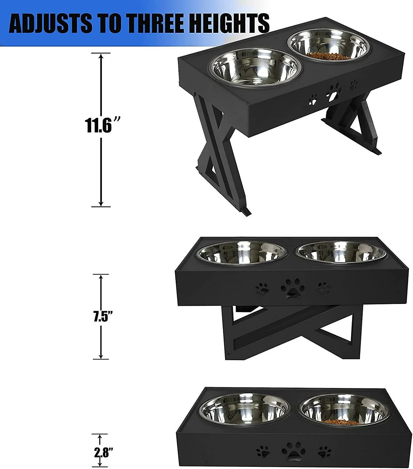 Unbranded Wisedog Elevated Dog Bowls For Large Dogs Elevated Dog Bowl - S'ajuste à 3 Hauteurs, 2,8 « , 7,5 », Et 11,6 '' Stand (noir) 2 Unbranded Wisedog Elevated Dog Bowls For Large Dogs Elevated Dog Bowl - S'ajuste à 3 Hauteurs, 2,8 « , 7,5 », Et 11,6 '' Stand (noir) – Image 2