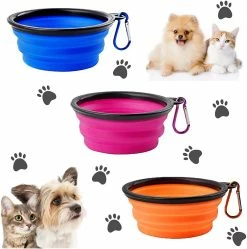 LetsGO Pieces Travel Dog Bowl, Folding Dog Bowl, Dog And Cat Travel Bowls, Avec Mousqueton De Voyage Pour La Nourriture Pour Animaux De Compagnie Et L’alimentation En Eau (bleu + Orange + Violet)