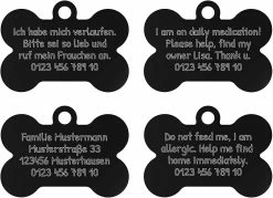 LetsGO Dog And Cat Id Tag Personnalisé Gravure Recto-verso Acier Inoxydable En Forme D’os Prénom Pet Tag Adresse Tel(black) -Pet Soin 763858295 max