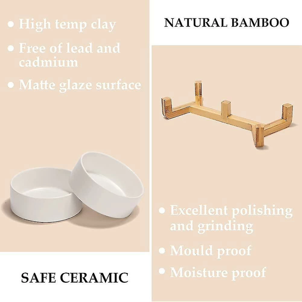 Unbranded Dog Bowl Ceramic Double Dog Food Bowl Avec Support En Bambou Pour Chats Et Chiens (850ml, Gris) 2 Unbranded Dog Bowl Ceramic Double Dog Food Bowl Avec Support En Bambou Pour Chats Et Chiens (850ml, Gris) – Image 2