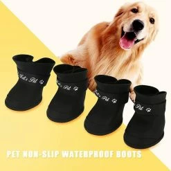 Unbranded 4pcs Dog Shoes Bottes En Silicone Imperméable à L’eau Antidérapante Chaussures De Pluie De Protection Pour Petit Chien De Compagnie (l / Noir) -Pet Soin 776364672 max