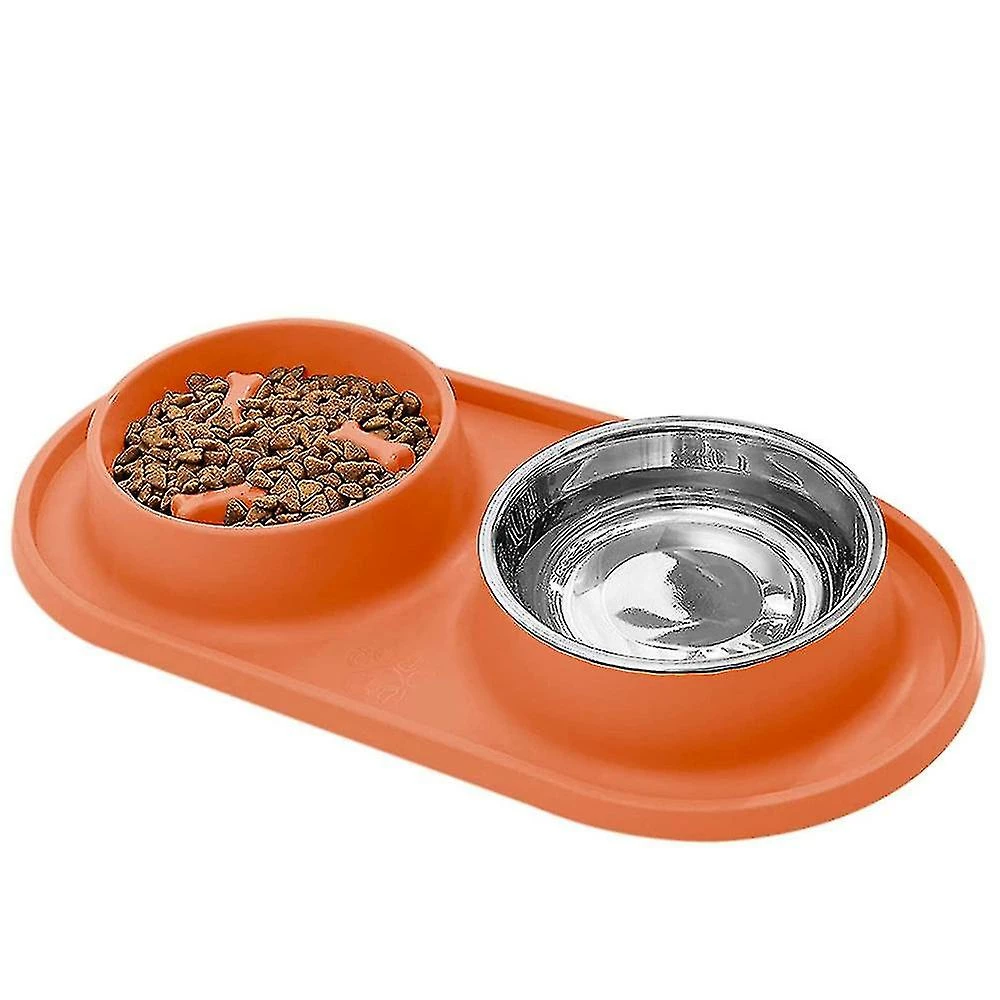 Unbranded Dog Feeding Bowl Pet Bowl Avec Steel Water Bowl Puppy, Orange 1 Unbranded Dog Feeding Bowl Pet Bowl Avec Steel Water Bowl Puppy, Orange