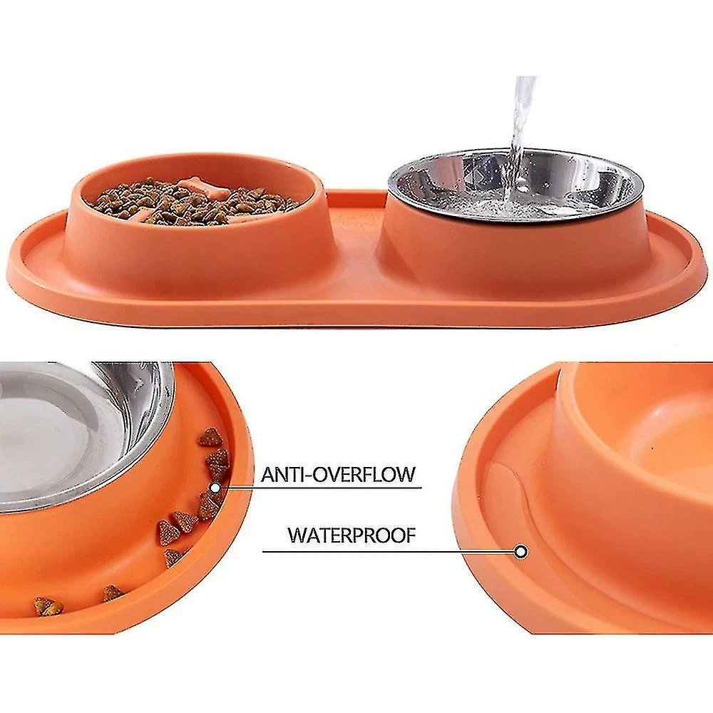 Unbranded Dog Feeding Bowl Pet Bowl Avec Steel Water Bowl Puppy, Orange 2 Unbranded Dog Feeding Bowl Pet Bowl Avec Steel Water Bowl Puppy, Orange – Image 2