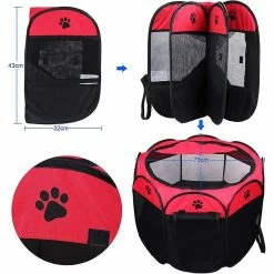Unbranded Foldable Pet Tent 8 Sections Mesh Puppy Playpen For Dog Cat Rabbit (red, 73 X 73 X 43cm) -Pet Soin 780423753 max