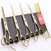 Unbranded Dog Grooming Professional 7.0 Inch Gold 5 Piece Set Curved/straight/segmented/fine Cut Grooming Scissors Blue