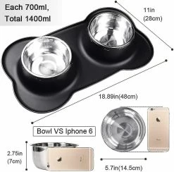 Unbranded Double Dog Bowls Medium 700ml / Bol Antidérapant, Avec Tapis De Plateau En Silicone - Acier Inoxydable Pour Animaux De Compagnie Et Alimentation Alimentaire Anti-débordement, Pour Animaux De Compagnie Moyens, Ajouter Un Animal De Compagnie -Pet Soin 788807269 max