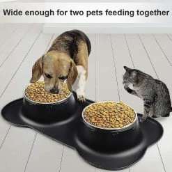 Unbranded Double Dog Bowls Medium 700ml / Bol Antidérapant, Avec Tapis De Plateau En Silicone - Acier Inoxydable Pour Animaux De Compagnie Et Alimentation Alimentaire Anti-débordement, Pour Animaux De Compagnie Moyens, Ajouter Un Animal De Compagnie -Pet Soin 788807324 max