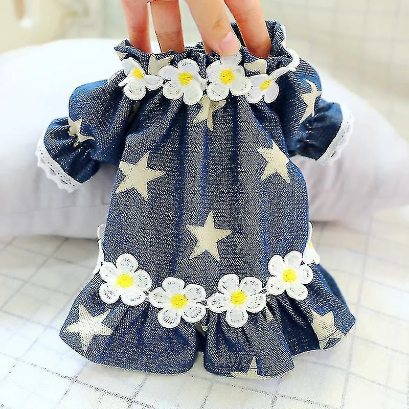 Redmiter New Luxury Pet Clothes Girl Dog Dresses With Flower Spring/summer Star Cowboy Skirt Dog Clothing(xs) 2 Redmiter New Luxury Pet Clothes Girl Dog Dresses With Flower Spring/summer Star Cowboy Skirt Dog Clothing(xs) – Image 2