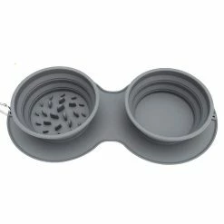 Alisili Pet Travel Bowl Collapsible Portable Slow Feeder Dog Bowl Foldable Silicone Cat Food Water Bowl Double Mat Outdoor Pet Supplies