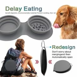 Alisili Pet Travel Bowl Collapsible Portable Slow Feeder Dog Bowl Foldable Silicone Cat Food Water Bowl Double Mat Outdoor Pet Supplies -Pet Soin 811142082 max
